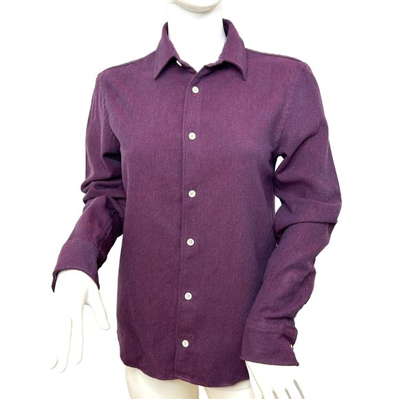 Zara Women’s Shirt Button Down Purple S Long Sleeves Collar Rounded Hem Cotton - Picture 1 of 10